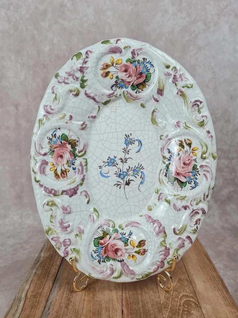 Plat ancien en faïence décor floral peint main 🌸 Xixe siècle